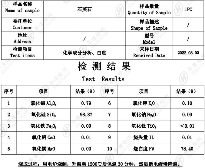 石英石硬度检测 石英石成分白度检测